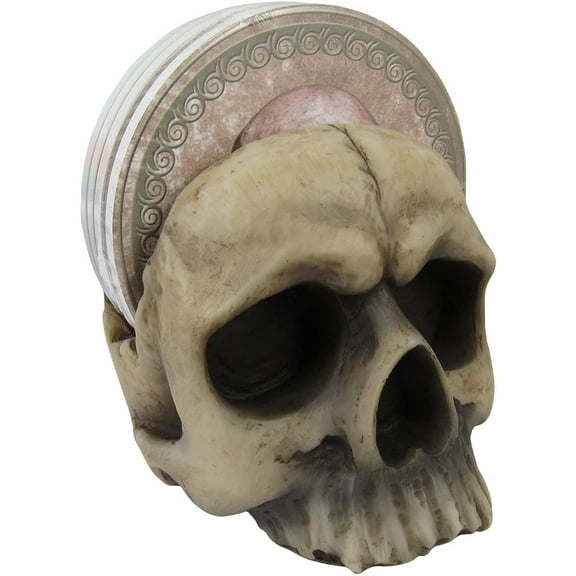 DWK Skull Drink Coasters with Holder Set - 5"