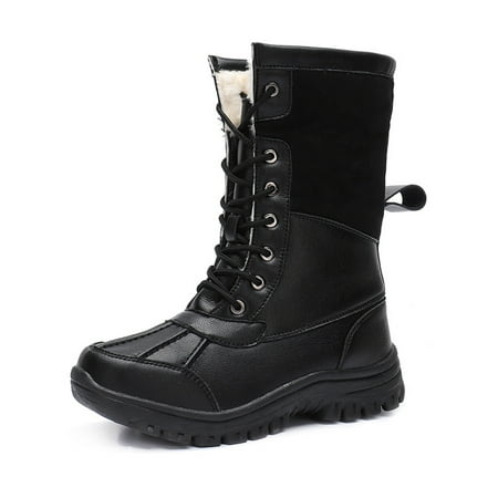 

Gomelly Womens Snow Boots Lace Up Winter Shoes Mid Calf Duck Boot Comfort Outdoor Cold Weather Black 5
