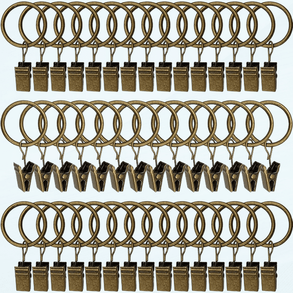 44 Pack Metal Curtain Rings with Clips, Curtain Hangers Clips, Drapery Clips with Rings, Drapes Rings 1 in Interior Diameter, Fits Diameter 5/8 in Curtain Rod, Vintage Bronze
