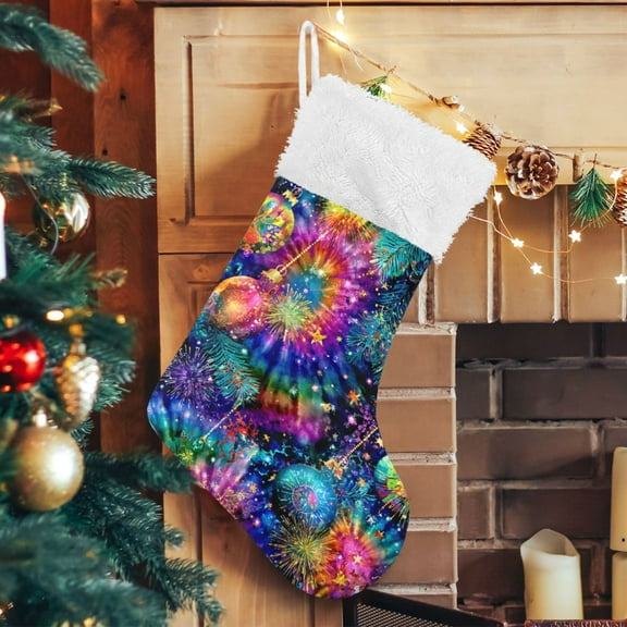 RMDQTR Christmas Stockings for Xmas Gifts - Large Size Festive Holiday Decor for Family Colorful Tie-dye Background