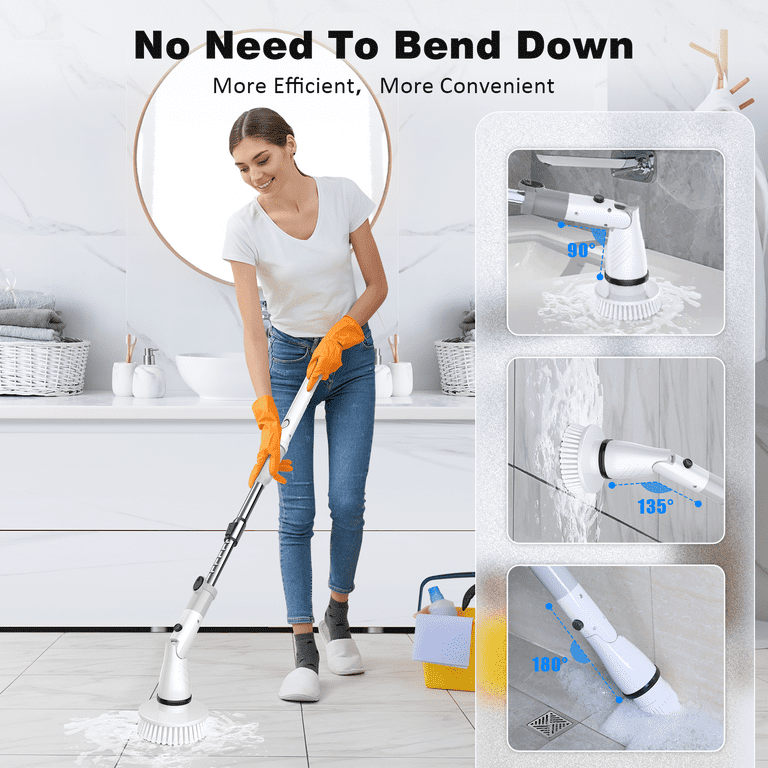 LABIGO Electric Spin Scrubber LA1 Pro, Cordless Spin Scrubber with 4  Replaceable Brush Heads and Adjustable Extension Handle, Power Cleaning  Brush for Bathroom Floor Tile (White) - LABIGO