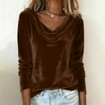 thumbnail image 4 of Velvet Cowl Neck Tops for Women Long Sleeve Dressy Casual Blouses Elegant Christmas Party Holiday Outfits (XL, Brown), 4 of 7