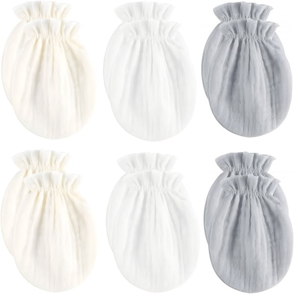 TELOLY Newborn Mittens No Scratch 100% Cotton Mitts Boy Girl Baby Mittens 0-6 Months 6 Pack