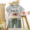 thumbnail image 5 of Hpapadks Baby Boy Outfit Boys Girls Summer Cartoon Printed Short Sleeved Tees Tops and Shorts Suit Baby Clothes Grey 3-6 Months, 5 of 5