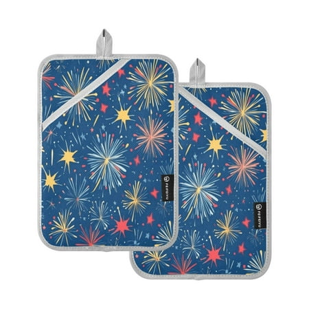

Two Pieces Of Square Heat Insulation Pad Oven Mitts 7x9.8 Inch Oven Microwave Kitchen Cooking Baking Beautiful Colored Fireworks