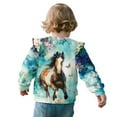 thumbnail image 3 of Xoenoiee Horse Butterfly Flower Print Girl's Long Sleeve Crewneck Sweatshirts Toddler Graphic Shirts Top Drop Shoulder Sweater Top Ruffle Pullover Tops T Shirt, Size 2-3 Years, 3 of 7