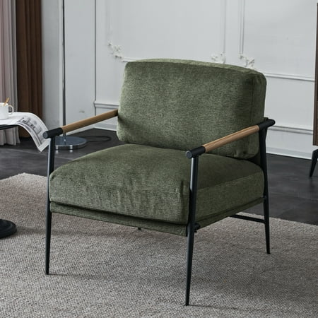 Alemior Leisure Chair with Arms, Lounge Chair Velvet,Comfortable and Sturdy with Cushion Back Cushion, Lounge Chair with Metal Leg for Bedroom, Living Room, Office (Green)