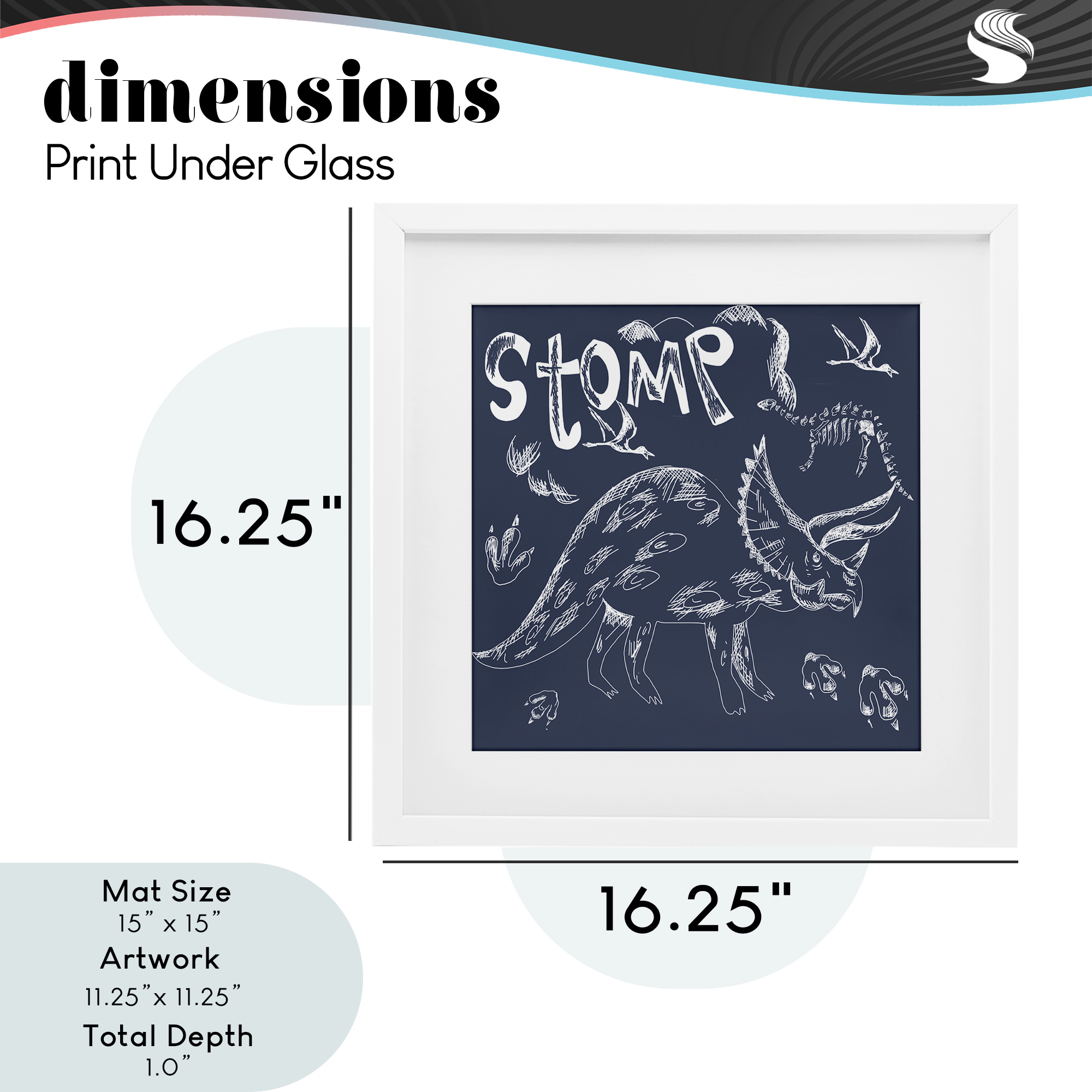 Sketchy Stomp Dinosaur White Framed Print Under Glass, design by HUE and MI and Sangita