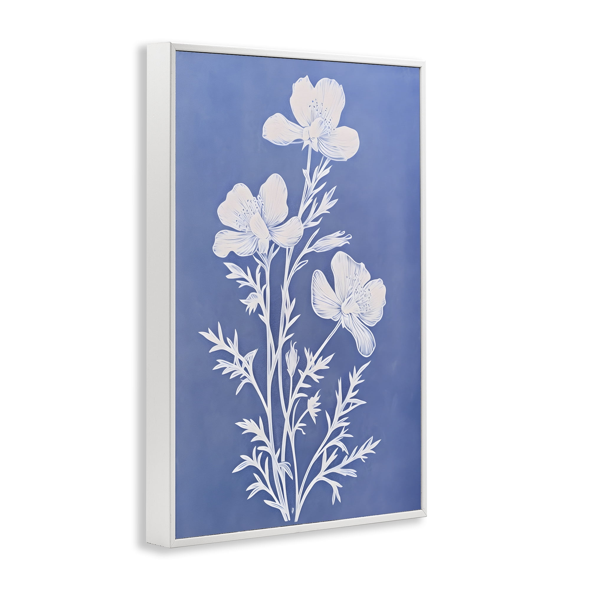 Stupell Industries Cerulean Blue Blooms Botanical & Floral Painting White Framed Art Print Wall Art, 16 x 24