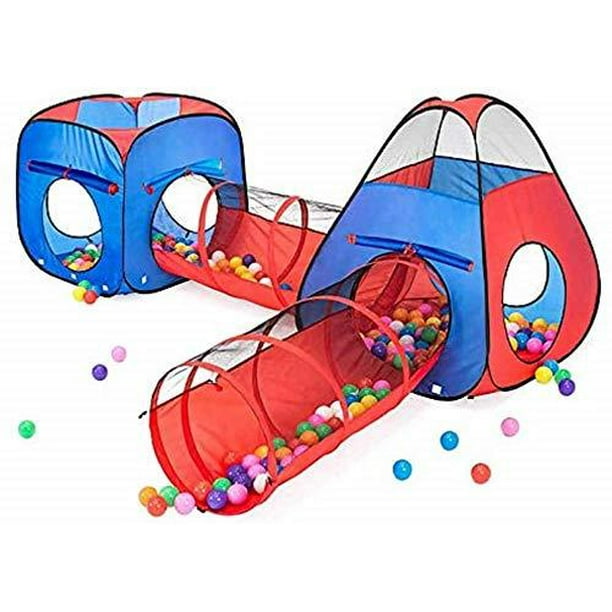 Kiddzery 4pc Kids Play tent Pop Up Ball Pit 2 Tents + 2 Crawl Tunnels