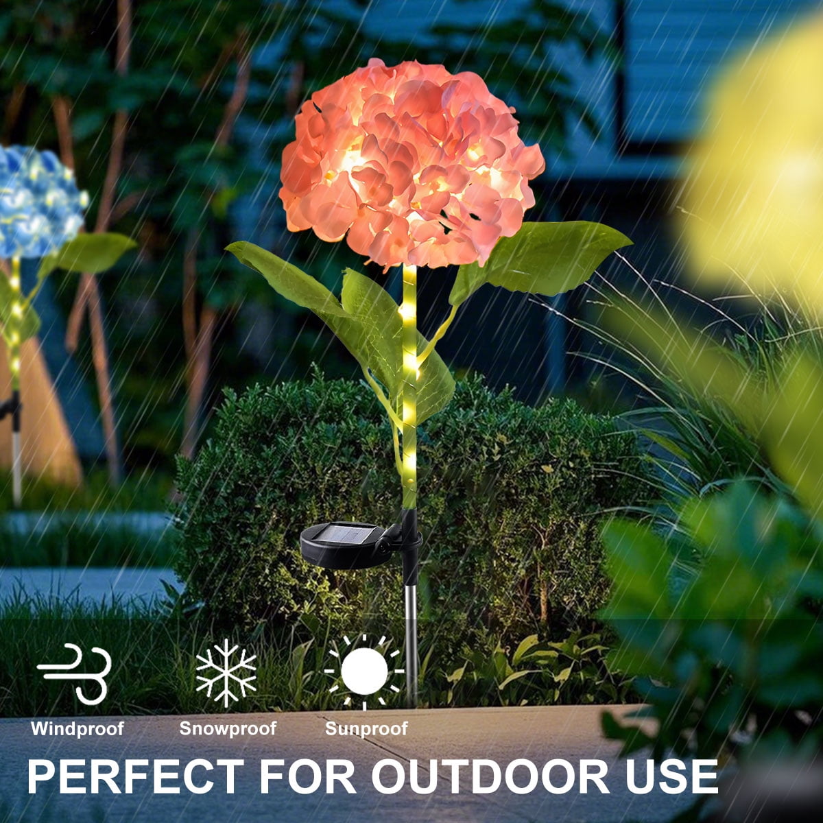 Syenll 4 pack Solar Garden Lights Outdoor, Waterproof LED Solar Hydrangea Flowers Lights for Yard Lawn Pathway Decoration (Warm White)