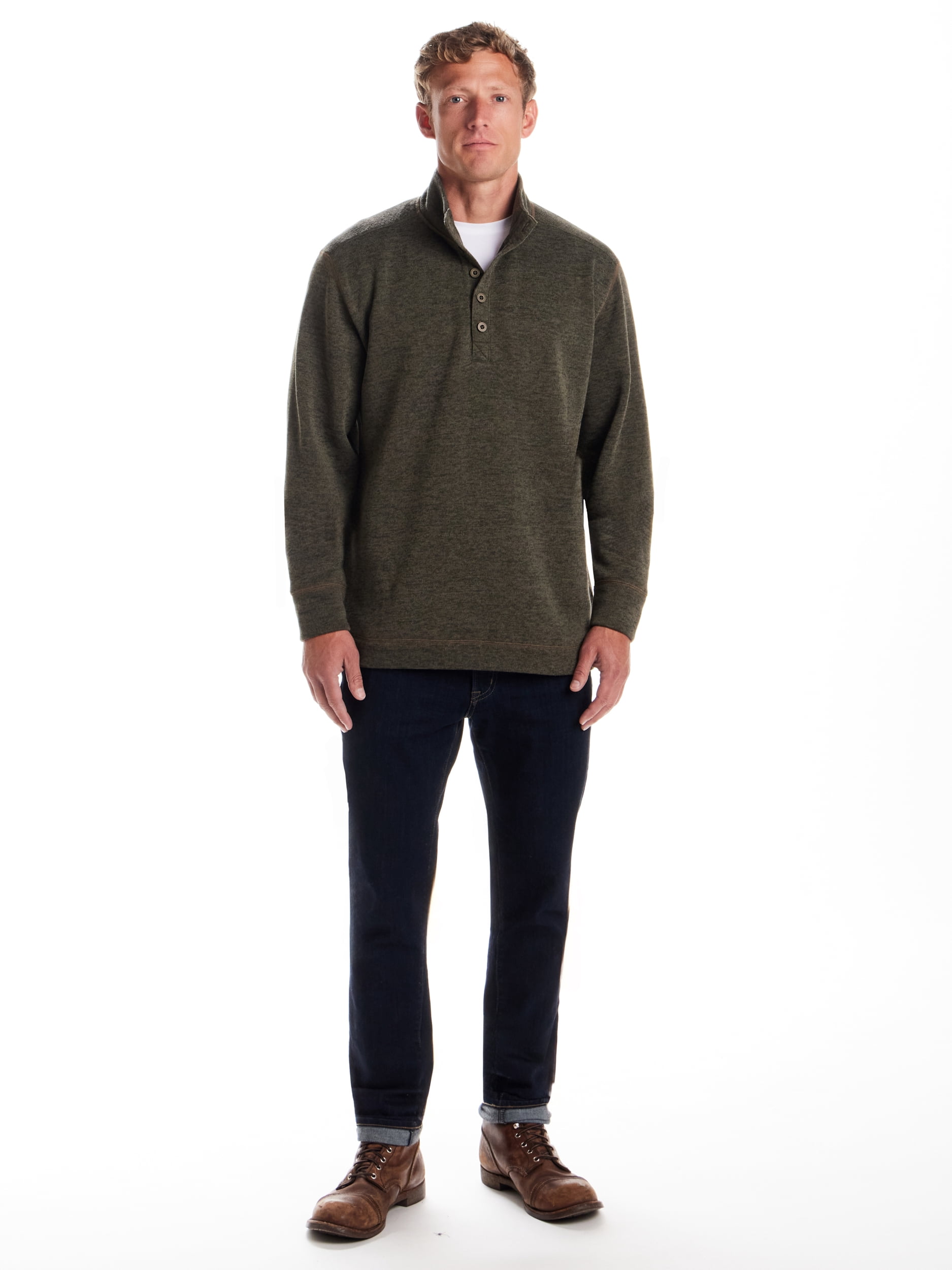 Frontier Threads Men's Long Sleeve Button Mock Neck Sweaterfleece