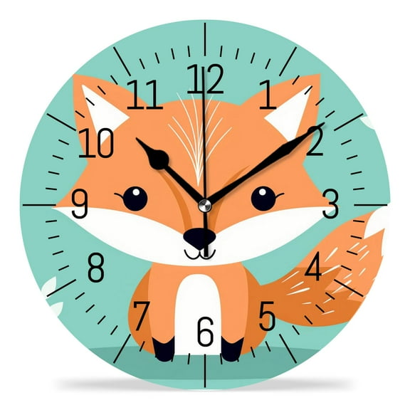 14 Inch Wall Clock Battery Operated Silent Clock Decorative for Office, Kitchen, Outdoor, Living Room，Cartoon Cute Fox Baby Cute Art