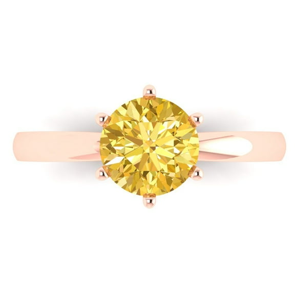 Clara Pucci 14K Rose Gold 1.5ct Yellow Solitaire Ring for Women
