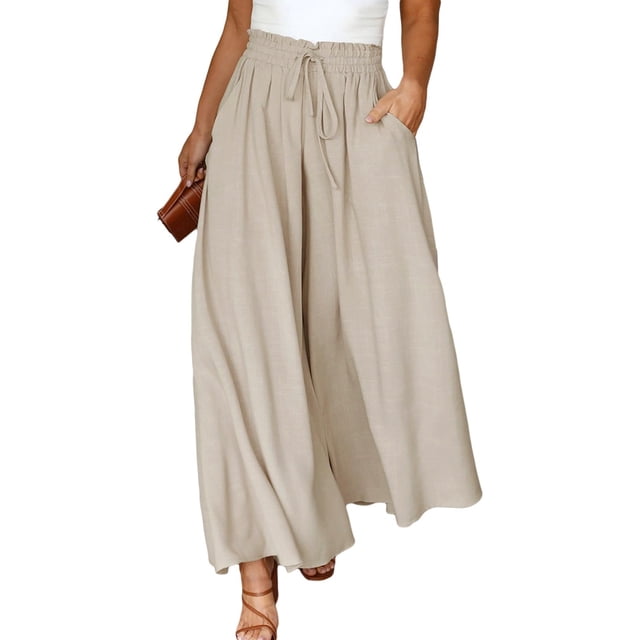 Pantalones Eytino para mujer, talla grande, casual, cintura alta, pierna ancha, beige