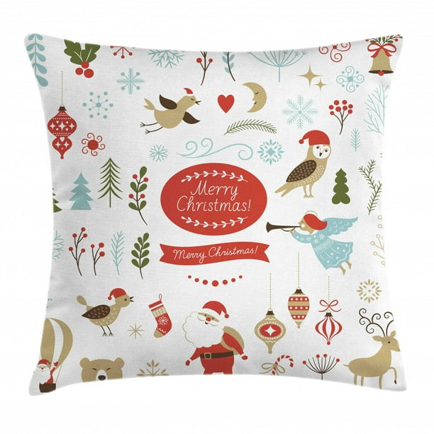 Christmas Throw Pillow Cushion Cover, Big Set of Christmas Graphic Elements Delicate Gentle Cute