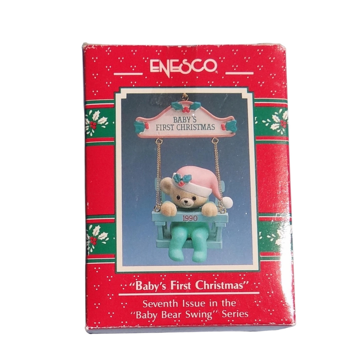 1990 Baby's First Christmas (Baby Bear Swing – 7th Issue) Enesco