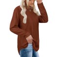 thumbnail image 3 of Camisas de cuello redondo para mujer Camisas con dobladillo curvado Camisas casuales de color puro Jersey de manga larga, 3 of 6