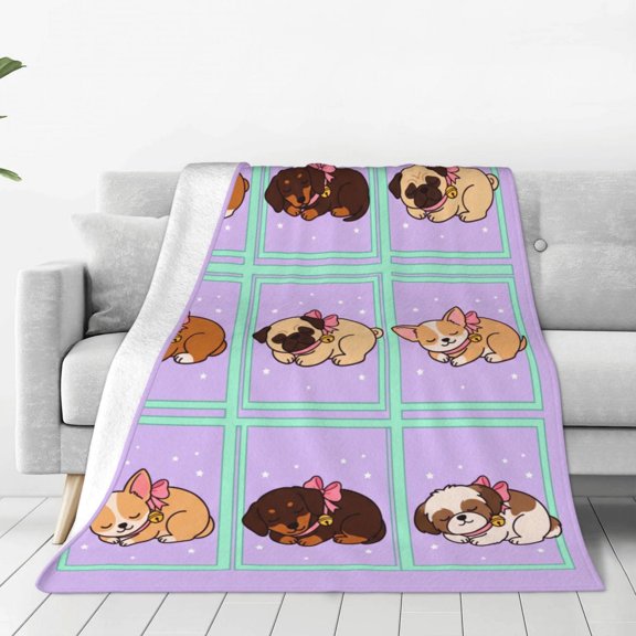Christmas Blanket, Adorable Holiday Dog Artwork, Cheerful Winter Pattern, Soft Flannel Throw 50x40
