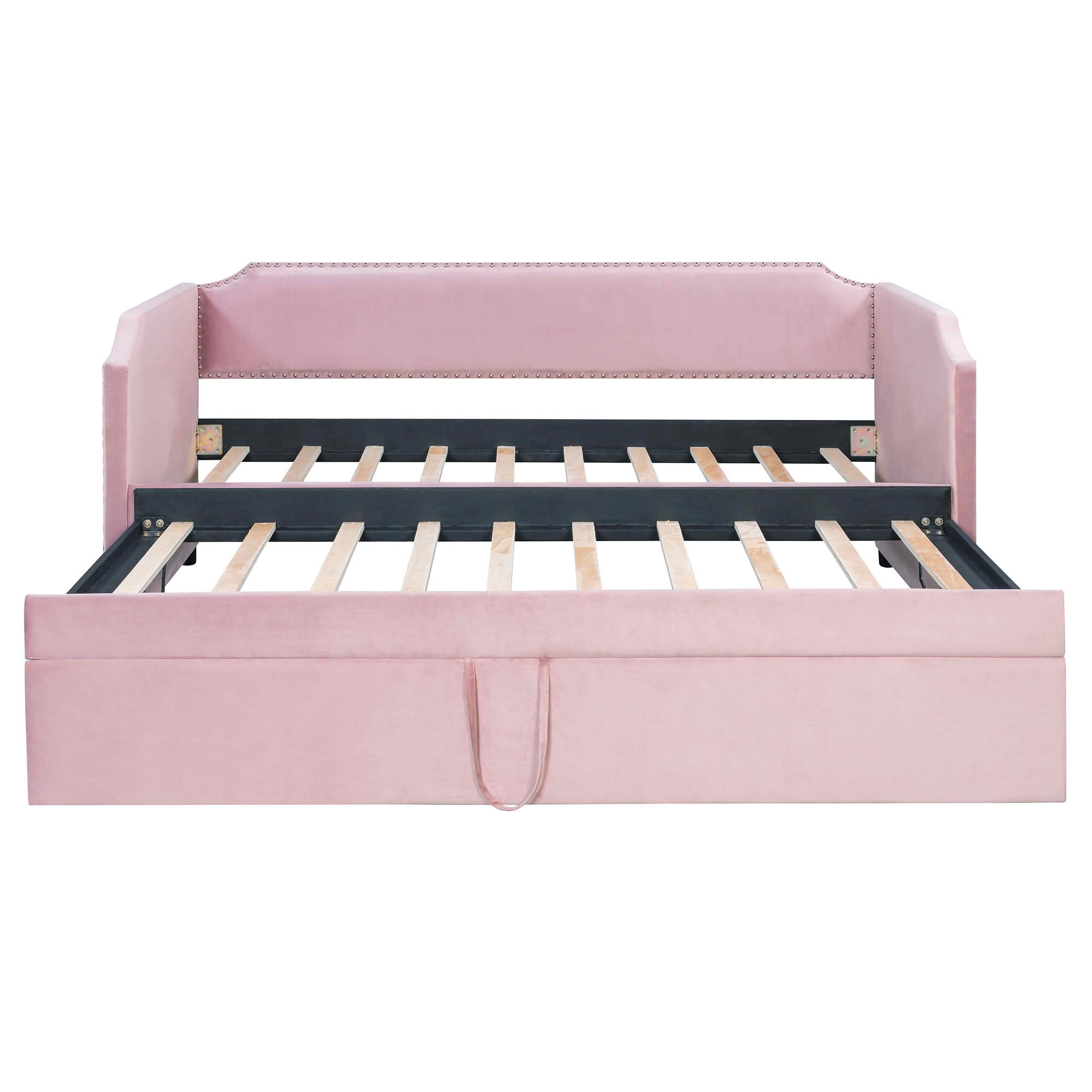 MAYEERTY 2-in-1 Velvet Upholstered Daybed with Pop-Up Trundle, Twin Size Space-Saving Guest Bed