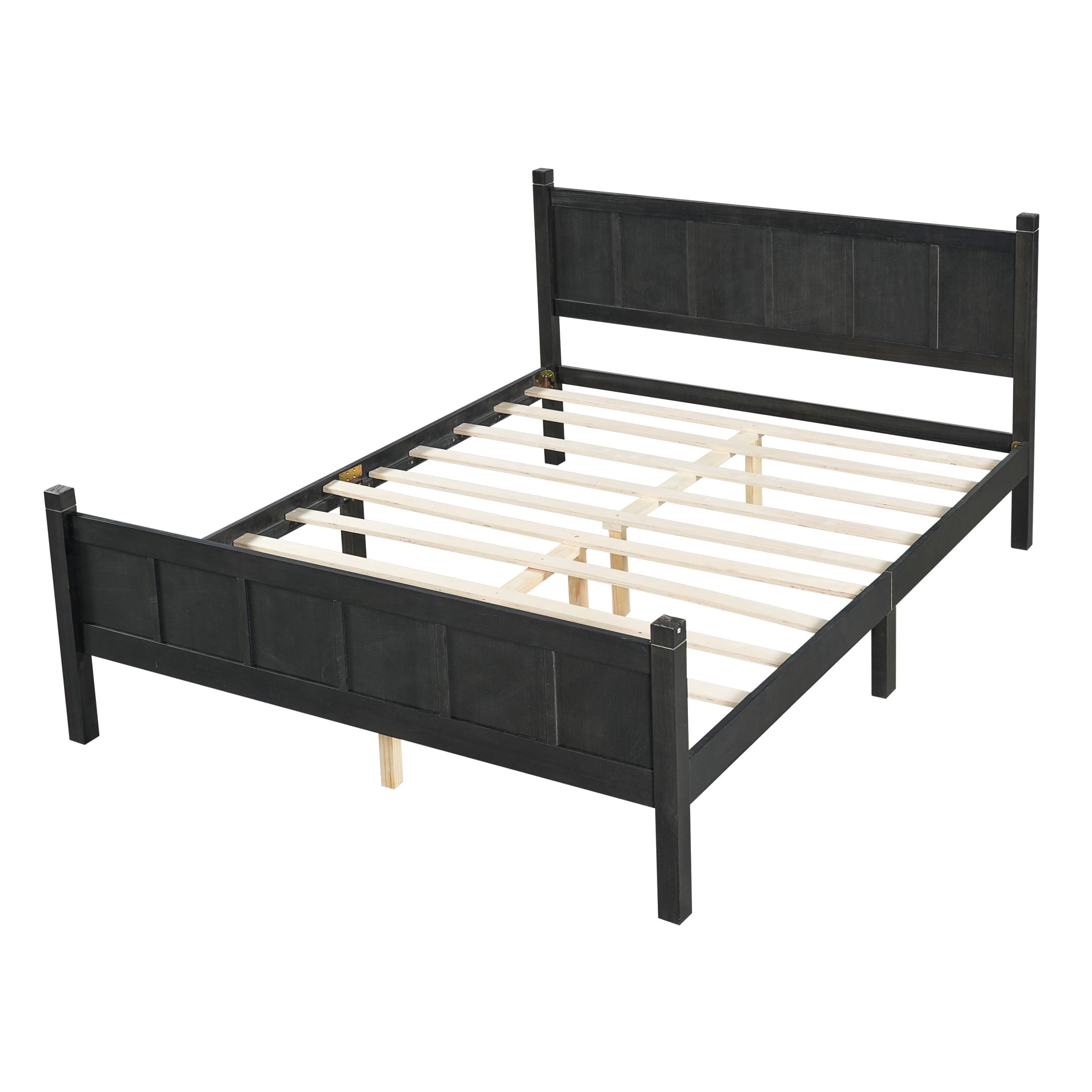 Noble House Queen Platform Bed with Headboard and Footboard, Wood Frame, Black