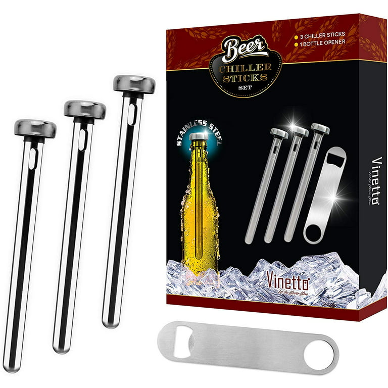 Vinetto Stainless Steel Beer Chiller Sticks (Set of 3) & Bottle Opener –  Wine, Water, Beverage Cooling Sticks for Bar, Party & Camping – Instantly  Chills Your Drinks - Perfect Gift for
