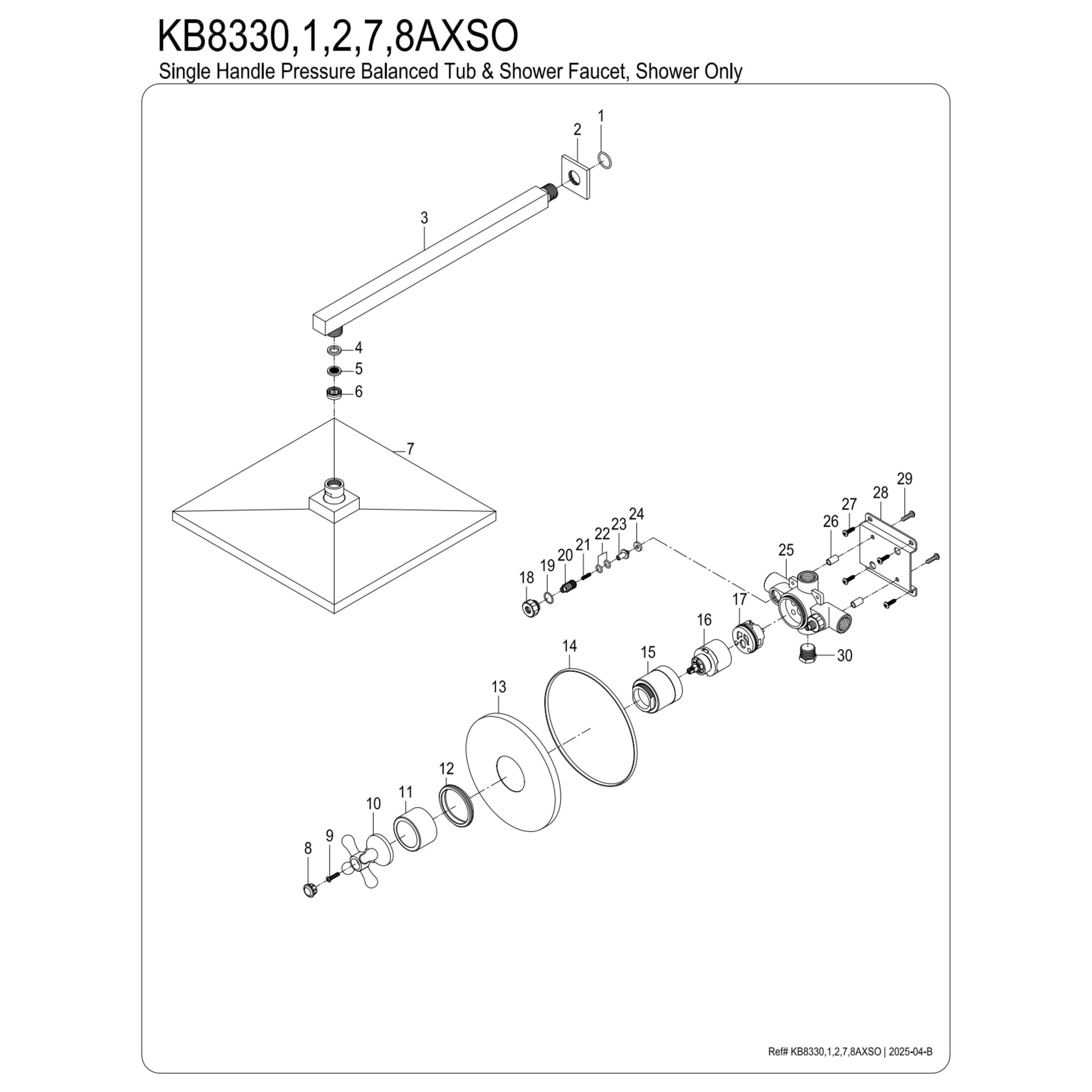 Kingston Brass KB8338AXSO Restoration Single-Handle Pressure Balanced Shower Faucet, Brushed Nickel