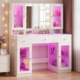 thumbnail image 5 of Tomnk 43" Makeup Vanity Desk with Mirror, RGB Lights, Glass Top, 4 Cabinets, Power Outlet, White, 5 of 8