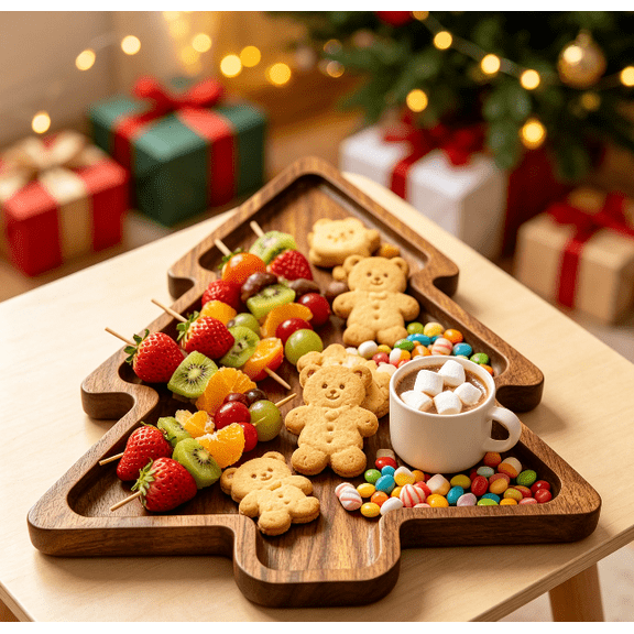 Christmas Tree Serving Tray Platter Charcuterie Board for Cheese Food Fruit for Christmas Holiday Kitchen Decor Decotarions Cutting Board Hostess Gifts