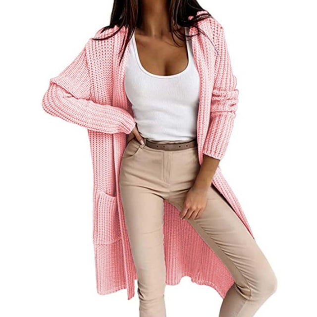 LOVZFMLL Cardigan for Women's Solid Color Cardigan Wool Sweater Pocket Recreational Long Sleeve Tops