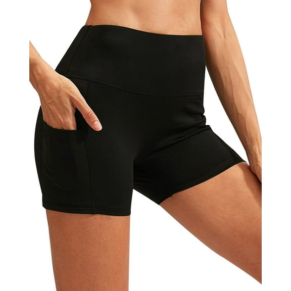 CALCAO HIGH WAIST YOGA SHORTS WITH POCKET - BLACK