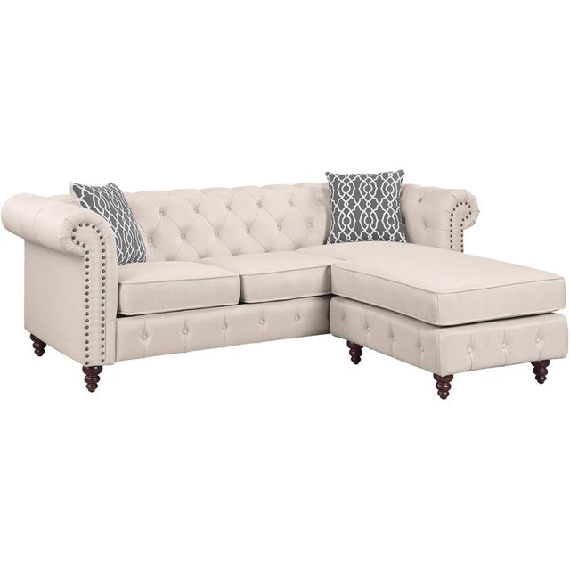 ACME Canapé Sectionnel Réversible en Tissu de Lin Capitonné en Beige