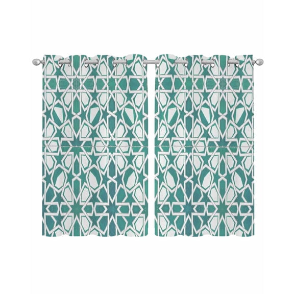 Teal Green Sheer Curtains 45 Inch Length 2 Panels Set for Living Room/Bedroom, Vintage Abstract Geometric Texture Kitchen Curtains Grommet Semi-Sheer Curtains Drapes Voile Window Treatments 42"x45"x2