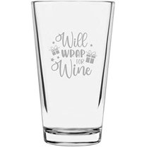 Will Wrap For Wine Merry Christmas Etched 16oz Libbey Pint Glass