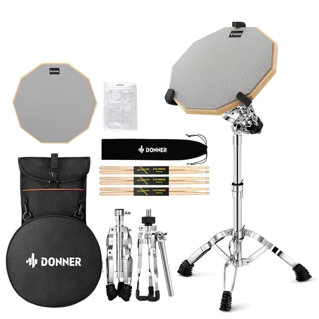 Set de soportes para batería Snare Donner con almohadilla de práctica de batería de 12 pulgadas