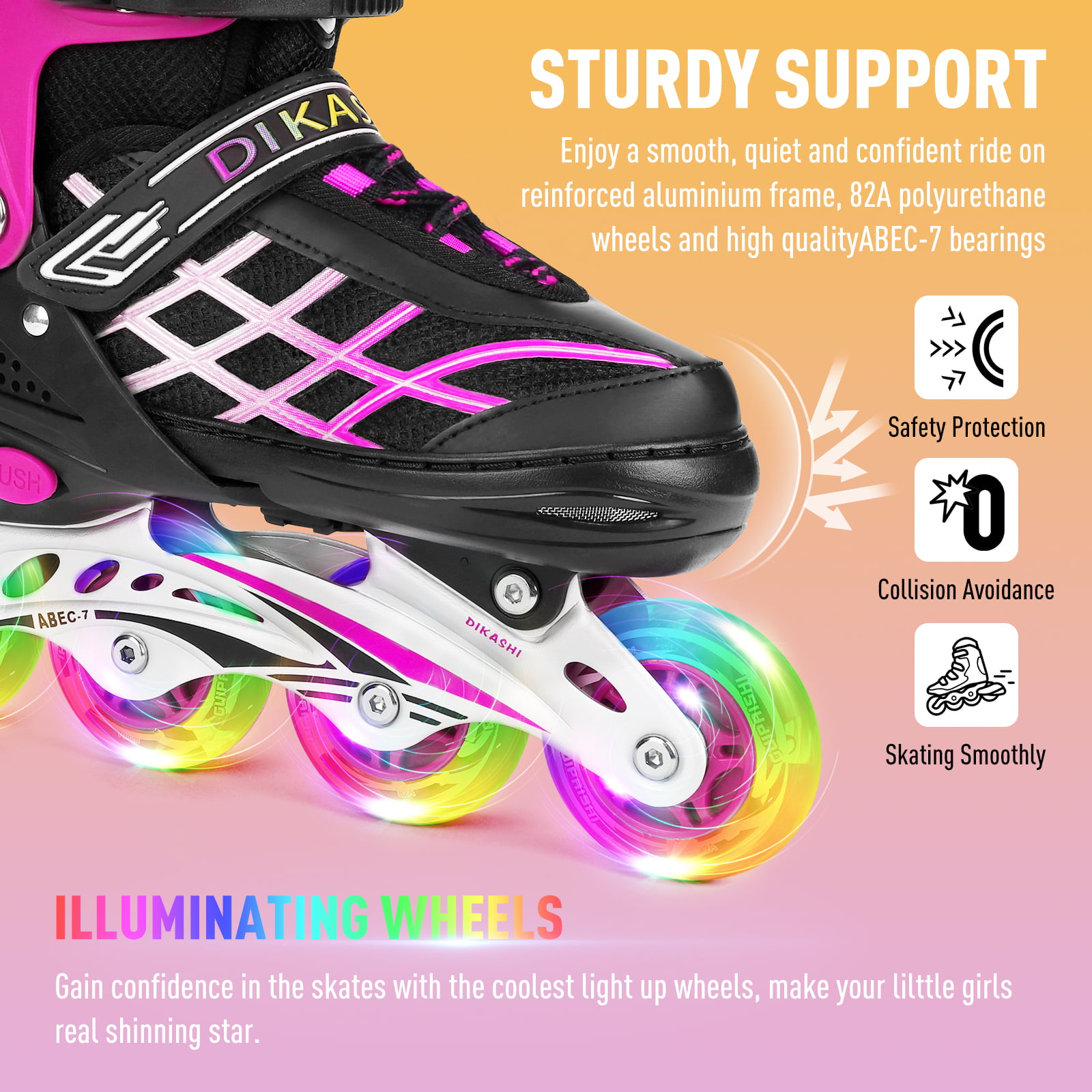 4 Size Adjustable Size with Light Up Wheels for Children. Inline Skates for Kids Girls Boys Beginners 