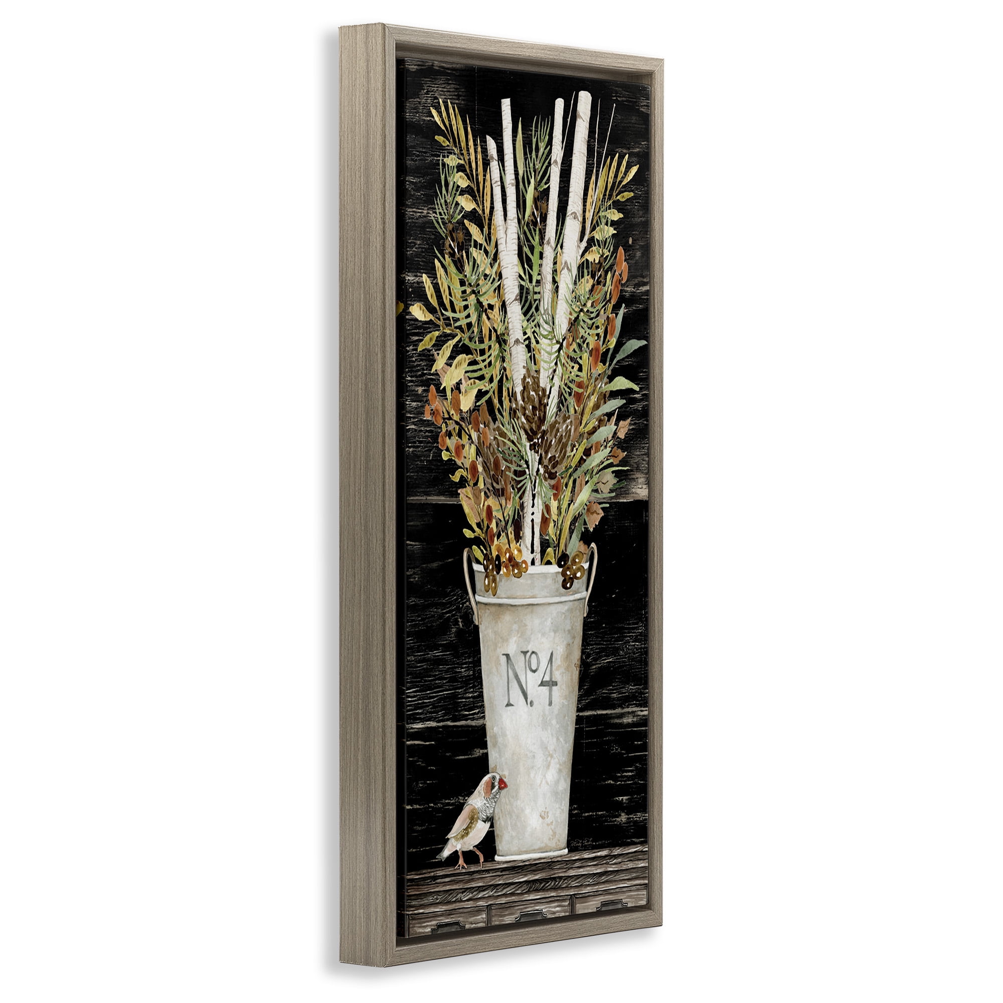 Stupell Industries Rustic Forest Greenery Bouquet Botanical & Floral Painting Brown Floater Framed Canvas Art Print Wall Art, 11 x 25