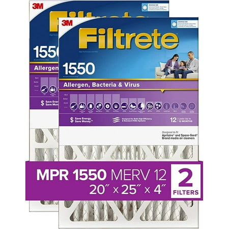 

Filtrete NDP03-4S2PK-1E AC Furnace Air Filter Allergen Bacteria & Virus 20x25x4SlimFit 2 Count