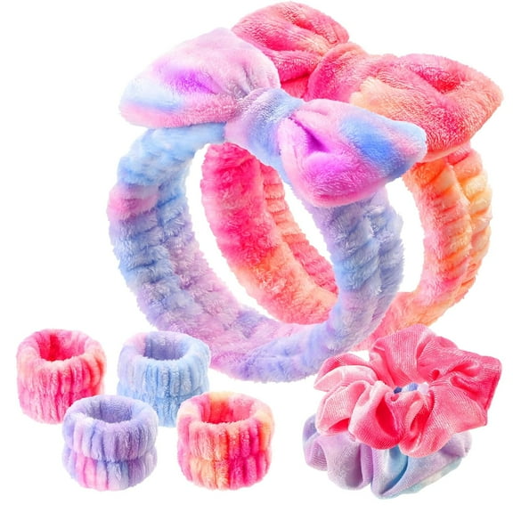 ZJQYDS Spa Headband and Wristband Set with Hair Scrunchies, Face Wash Headbands, Makeup Skincare Headband Wrist Bands for Washing Face