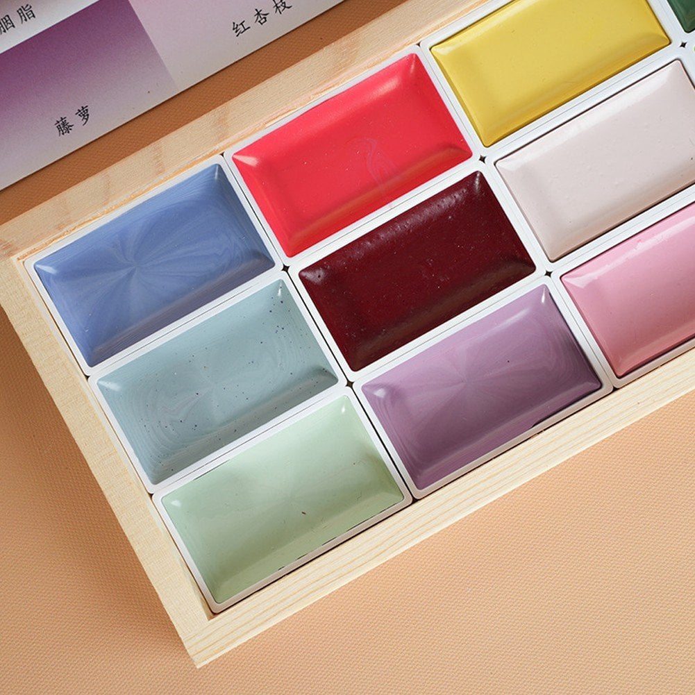 Slccxzc Handmade Chinese Watercolor Paint Set, 12 Solid Colors for Sketching Illustration