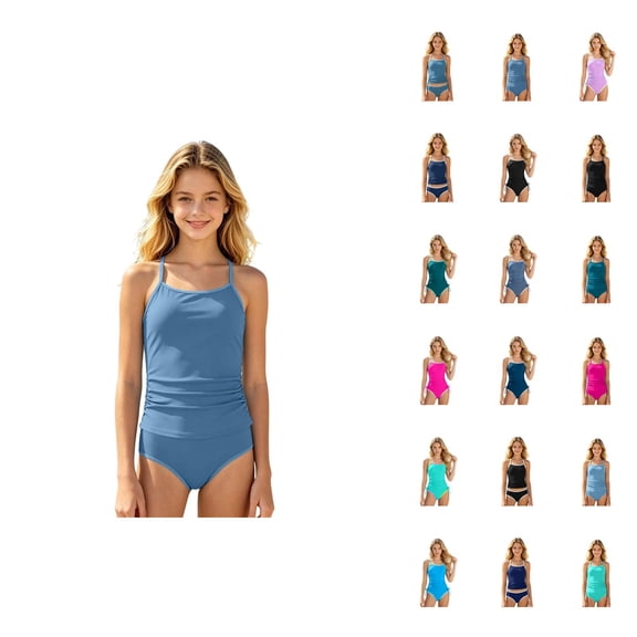Girls Two Piece Swimsuit Solid Color Bathing For Toddler Kids Summer Beach Swimwear