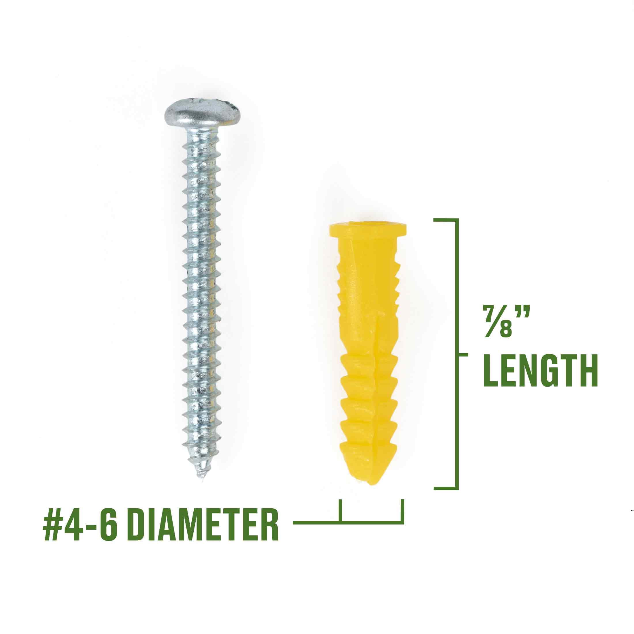 (4 pack) Hillman Multi-Material Ribbed Anchor Screws, #4-6 x 7/8", Plastic and Steel, 10 lbs, Yellow, 6 sets