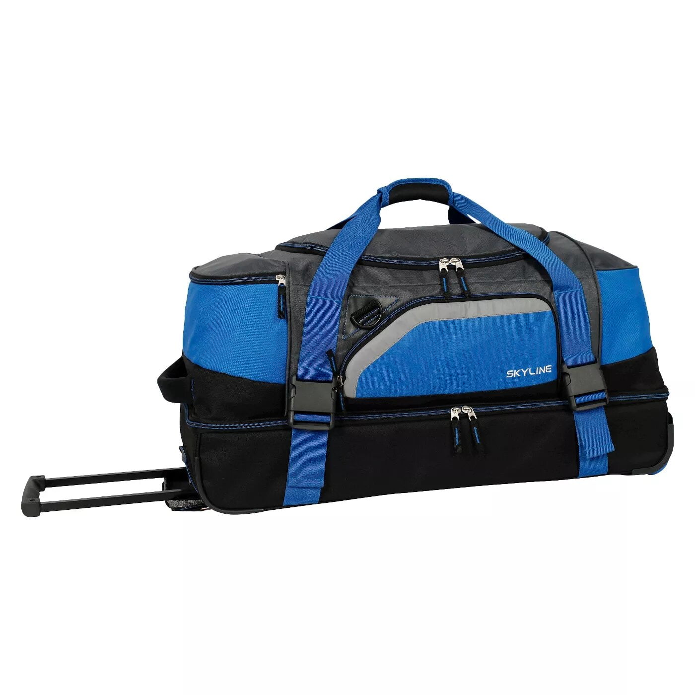 Skyline Two Section Drop Bottom Rolling Duffel Bag, Exterior Zip Pocket