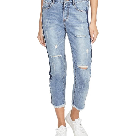 Rachel Roy Womens Ripped Two Tone Cropped Jeans, Blue, 32