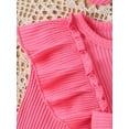 thumbnail image 6 of Biekopu Infant Valentine's Day Outifit Long Sleeve Heart Print Frill Trim Dress Ribbed Romper + 3D Bow Headband 2 Piece Baby Girl Set, 6 of 9