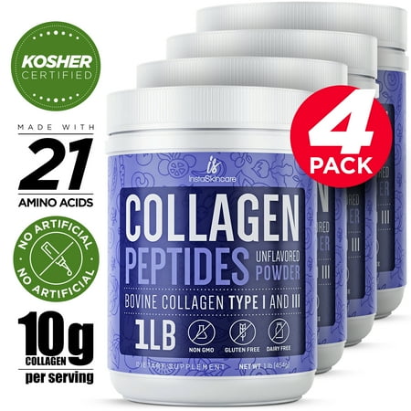 4 Pack Premium Collagen Peptides Powder Hydrolyzed Anti-Aging Protein 1 LB