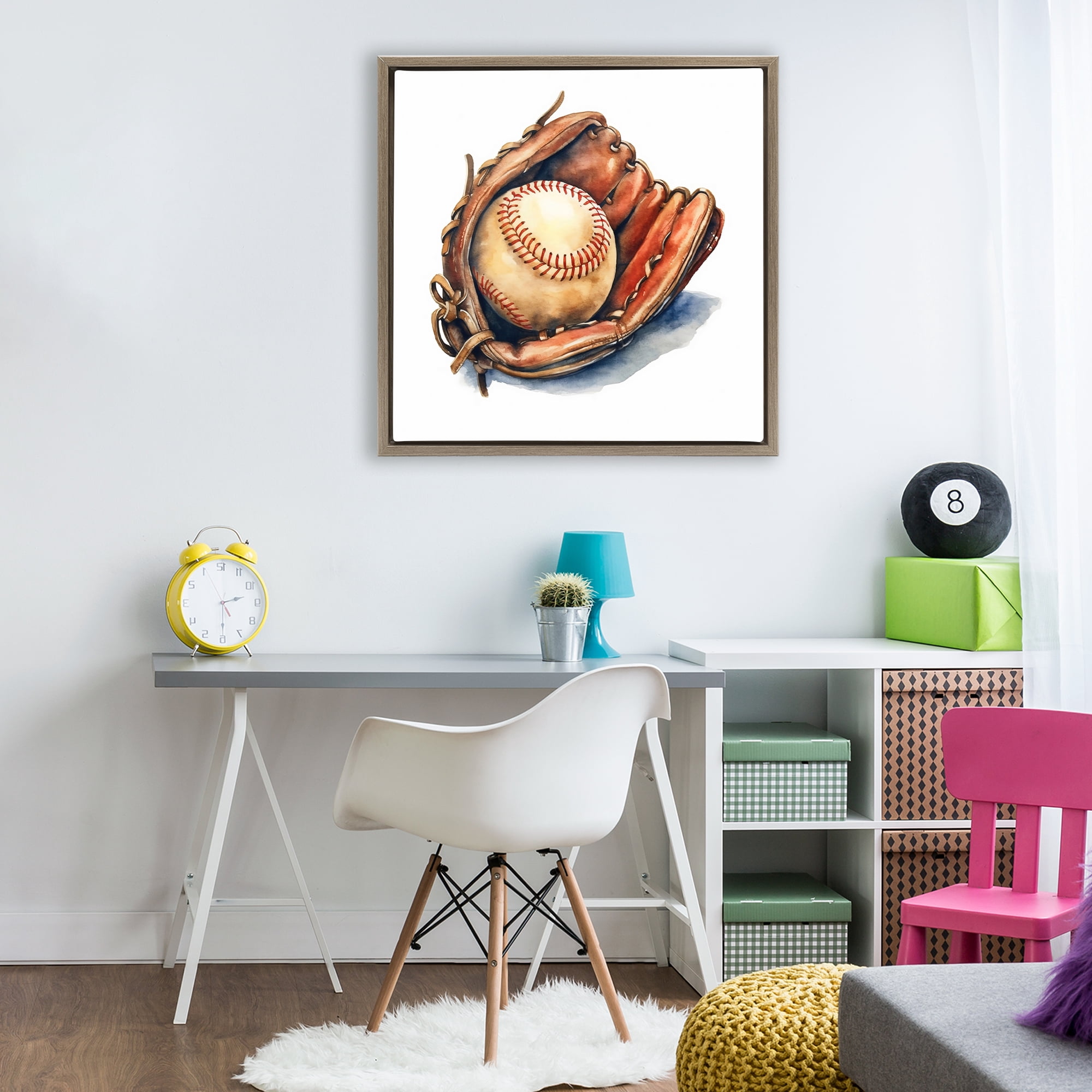 Stupell Industries Glove & Ball in Leather Brown Framed Floater Canvas Wall Art, design by Creative Studio