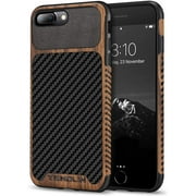 TENDLIN Compatible with iPhone 7 Plus Case / iPhone 8 Plus Case Wood Grain with Carbon Fiber Texture Design Leather