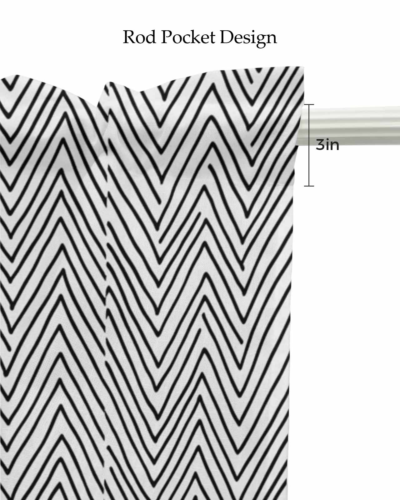 White Black Stripe Kitchen Valances for Windows Farmhouse Linen Window Valance Curtain for Living Room Window Treatment Modern Abstract Art Moire Striped Valance Rod Pocket Topper Drape, 54 x 18 Inch