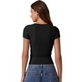 thumbnail image 2 of Camiseta QINSEN con cuello redondo y manga corta para mujer negra XS, 2 of 6